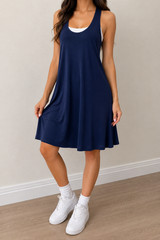Express Women&rsquo;s Naby Blue Racerback Swing Dress Sleeveless Stretch Size (S)