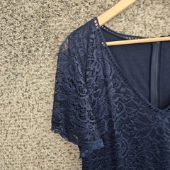 Torrid Dress Womens Plus 16 Navy Blue Lace Mini V Neck Lined Short Sleeve Casual