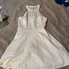 American Eagle Outfitters White Halter Fit & Flare Lace Short Lined Dress 10