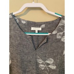 Habitat Size M Live Black Linen Blend Branch Print Bell Sleeve Tunic Dress
