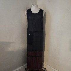 Vintage Look Womens Knit Maxi Dress Black Burgundy Striped Sheer Size 0
