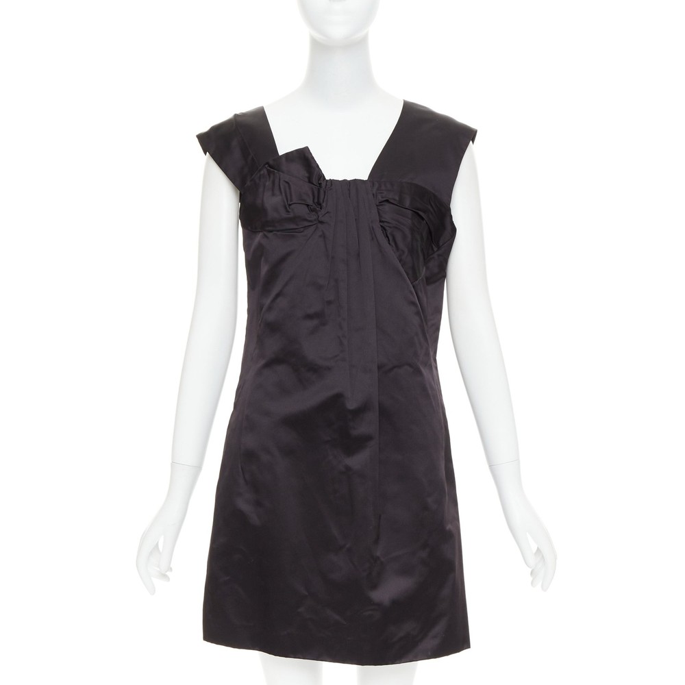 MIU MIU 2009 black silk satin bow top pleated mini dress IT44 L