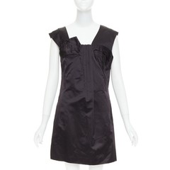 MIU MIU 2009 black silk satin bow top pleated mini dress IT44 L
