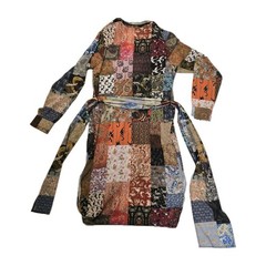 Unbreak.it Patchwork Silk Button Up Shirt Dress Small Tied Wild Animal Print