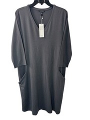 Eileen Fisher Medium M V-neck Elbow Sleeve A-Line Dress Jersey Knit $178