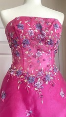 Fuchsia Strapless Floral Beaded Long Gown Dress Size 4