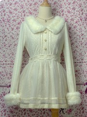 Liz Lisa fur trim cream white mini dress | Angelcore jfashion coquette