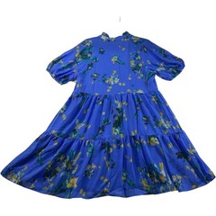 CeCe Dress Womens Size Medium Blue Floral Ruffled Puff Sleeve Vneck New