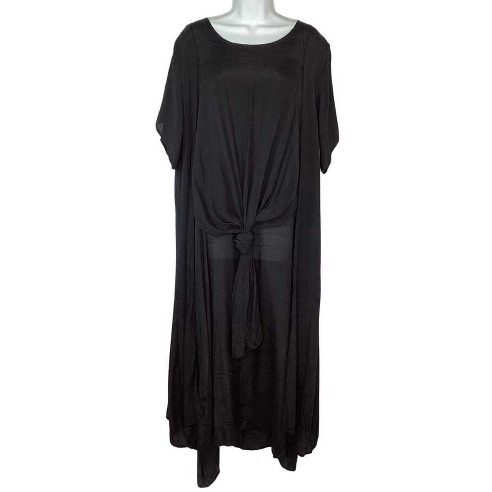 NWOT India Boutique Tie Front Layered Maxi Dress Black One Size Lagenlook