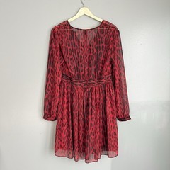 Michael Kors Leopard Print Georgette Mini Dress Red Blaze Long Sleeve 8 NWT