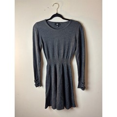 Womens Small Sweater Dress Gray Knit Ribbed Cinch Long Sleeve Warm Comfy Cozy