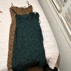 Women&rsquo;s Green Paisley Smocked Midi Sundress Square Neck Strappy Sleeveless M