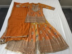 Beautiful Indian dress suit in yellow-orange color for Punjabi Pakistani