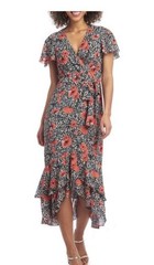 Rachel Roy leopard poppy print ruffle wrap dress size 10 Wedding Summer