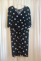Worthington Women&rsquo;s Size XL Black White Polka Dot V Neck Stretch Dress
