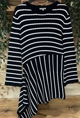 Alberay Black & White Monochrome Striped Jumper Asymmetrical Dress/Tunic Size 10