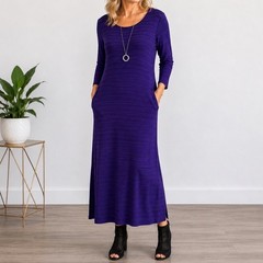 Cut Loose Dress M Purple Black Stripe Texture Long Sleeve Maxi Pockets Lagenlook