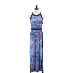 International Concepts -Large- Blue Pink Paisley Dress Open Shoulder Polyester