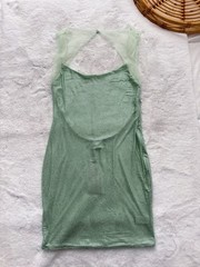 MESHKI Hot Fix Rhinestone Mini Dress Mint Green Mesh Open Back Bodycon NWT M