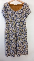White Stuff grey cream mustard leaf pattern jersey tunic dress pockets sz 14