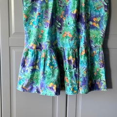 Vintage Whimsy Butterfly Dragonfly Print Drop Waist Sundress, Green Purple,S