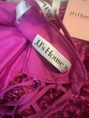 JJ&rsquo;s House Pink Sequin Sheath Long Spaghetti Strap Lace Up Dress NWT Size W