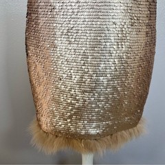 NWT CeCe gold sparkly Sequin Feather Trim sheath Dress 6 Party Glam night out