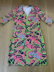 Katherine Way Shift Dress Collared Pink Green Blue 3/4 Sleeve UPF 50+ M NWOT