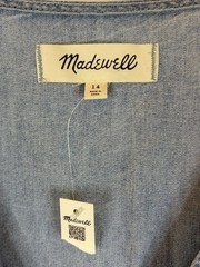 MADEWELL Button Front TENCEL Denim Mini Dress 14 Puff Tie Sleeve V-Neck Retro