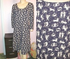 Vtg Mata Celestial Astrology Signs Dress Size L Horoscope Cosmic Astral Lunar