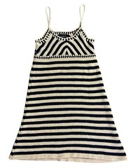 Miou Muse Crochet Mini SunDress Beige Black Stripe Spaghetti Strap Size Small