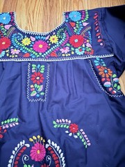 Mexican Embroidered Dress, L, navy blue Oaxaca