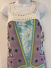 NWT New Directions Floral Cruise Travel Beach Crochet Detail Maxi Dress S-PS