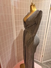 Classy Sparkling Deep V Wrap Evening Dress in Gray