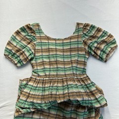 Second Female Plaid Puff Sleeve Albertine Dress Size Small Green Tan Cottagecore