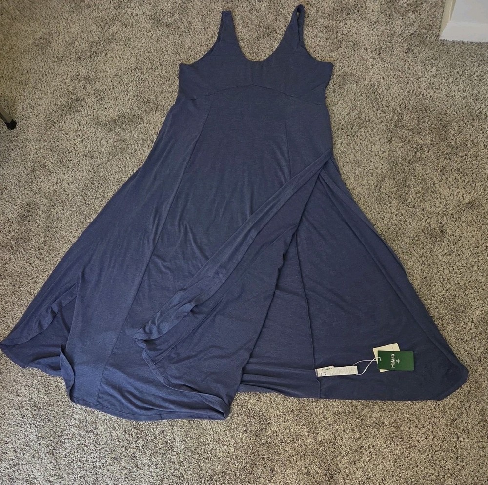 NWT Halara U-Neck Low Back Split Summer Sun Dress Womens L Blue Resortwear NWT