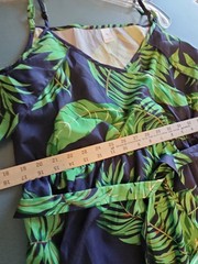 Women&rsquo;s 2X Navy Green Tropical Leaf Maxi Dress Cold Shoulder Side Slit Boho