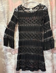 ELLA MOSS Black Lace Mini Dress Size S Flutter Sleeve Cocktail Party Dress USA