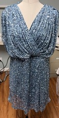 Mac Duggal Slate Blue Beaded Sequin Draped Sleeve V-Neck Gown Size 20 READ DESCR