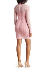 Herve Leger Womens Layered Sheer Ribbed Bandage Party Mini Dress in Peony Size S