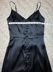 Abercrombie & Fitch Black Satin Midi Dress Spaghetti Strap Covered Button Size M
