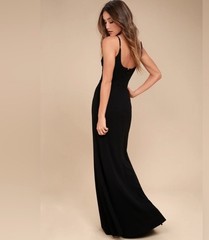 Lulus Black Gown Mermaid Trumpet Maxi Dress V-Neck Open Back Infinite Glory