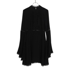 For Love & Lemons Willow Bell Sleeve Dress Black Crochet Lace Mini Dress XS