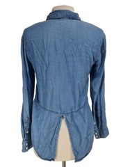 THREAD SUPPLY Womens Button Up Top Size S Blue Chambray Back Slit Long SLV 300A