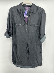 Gloria Vanderbilt Ashleigh Dress Womens XS Tie Waist Black Denim Shirt Skirt