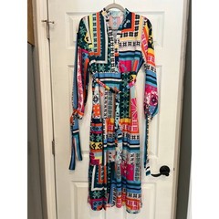 SundayUp Patchwork Midi Dress Multicolor Geometric Floral Boho Tiered Festival