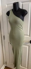 Coco & Beige Sage Green One Shoulder Stretch Maxi Dress Size Small NWT
