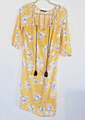 Trovare Women&rsquo;s Yellow & White Floral Casual Dress 3/4 Sleeve Size S 100% Rayon