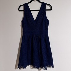Alya Womens Sz Medium Navy Fit & Flare Sleeveless V-Neck Lace Knee Length Dress