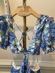 Hello Molly Floral Cutout Mini Dress Size M With Open Back Puff Sleeve NWT!